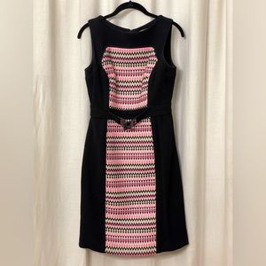 Milly Retro Sleeveless Sheath Black with Chevron Color Blocking Size 6